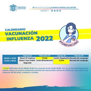 CALENDARIO VACUNACIÓN INFLUENZA 2022.