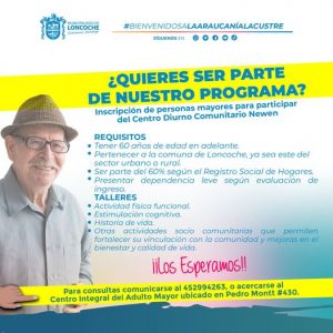 INSCRIPCIÓN DE PERSONAS MAYORES PARA PARTICIPAR DEL CENTRO DIURNO COMUNITARIO NEWEN.